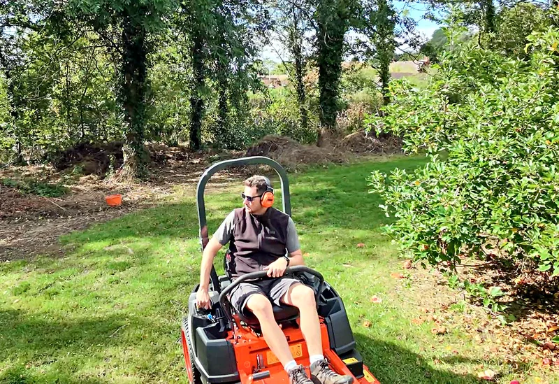 Tom on the Kubota zero turn mower